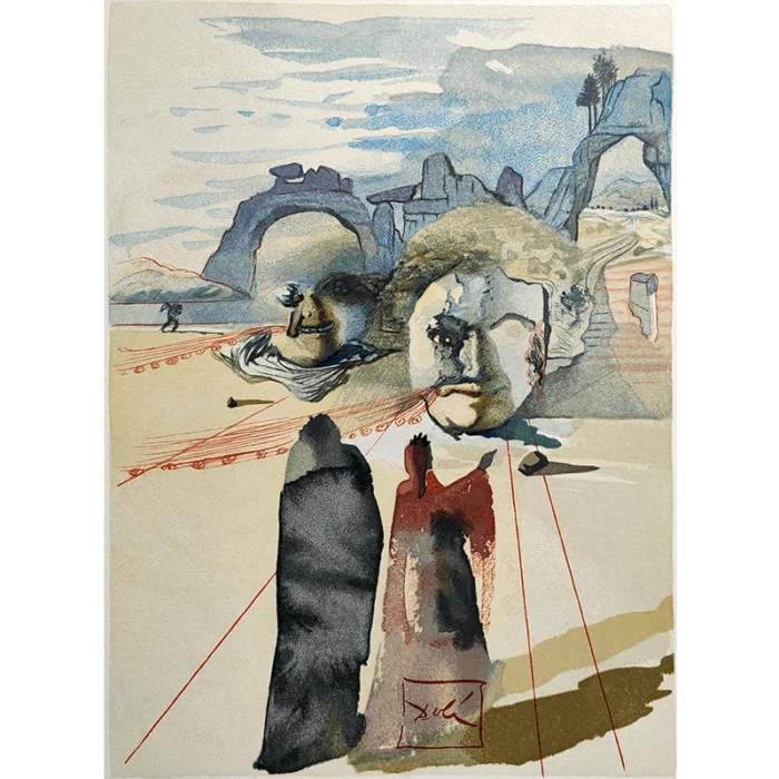 Salvador Dalí. La Divina Comedia. Xilografía a color Avarice et prodigalité.