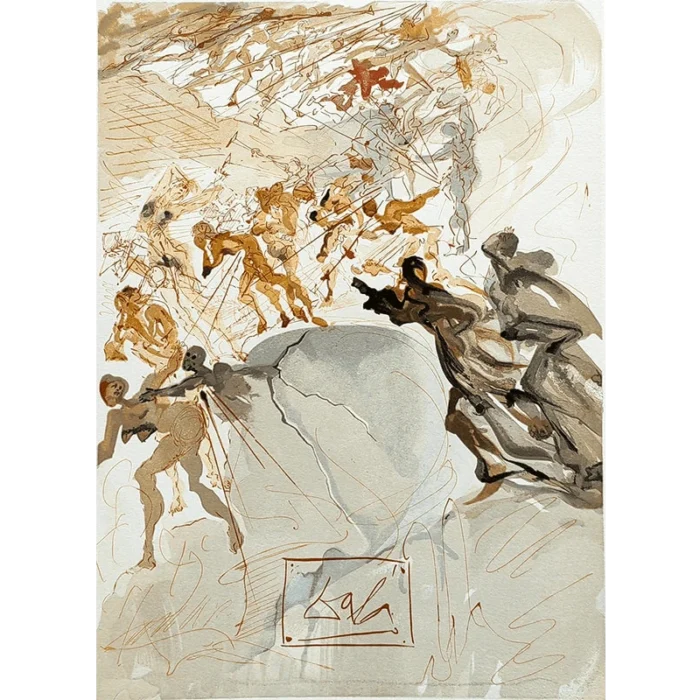 Salvador Dalí. La Divina Comedia. Xilografía a color Montée à la septième corniche: la luxure.