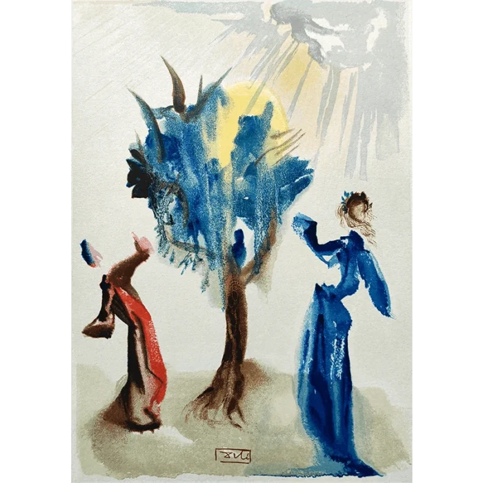 Salvador Dalí. La Divina Comedia. Xilografía a color L'Arbre du châtiment.