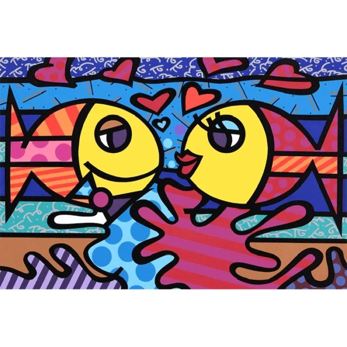 Romero Britto serigrafía a color titulada Deeply in Love