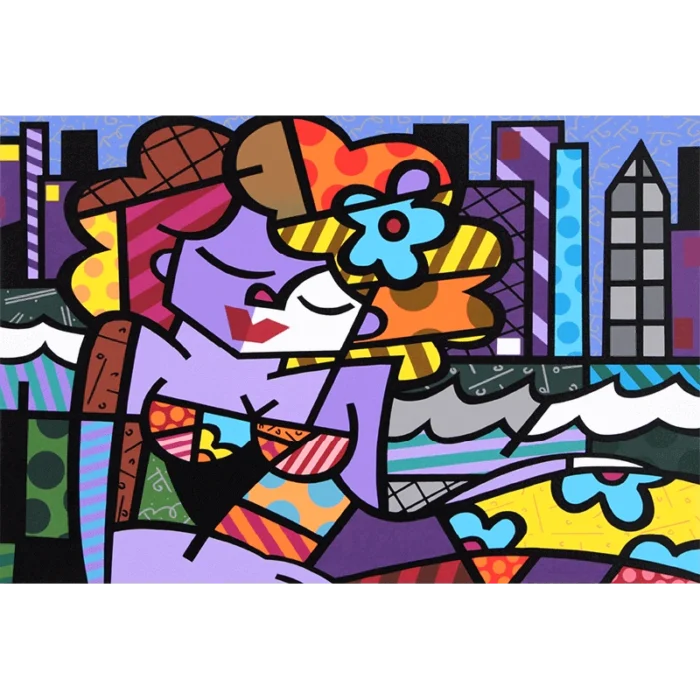 Romero Britto serigrafía a color titulada Downtown girl
