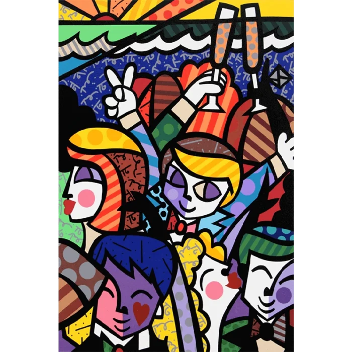 Romero Britto serigrafía a color titulada Celebration