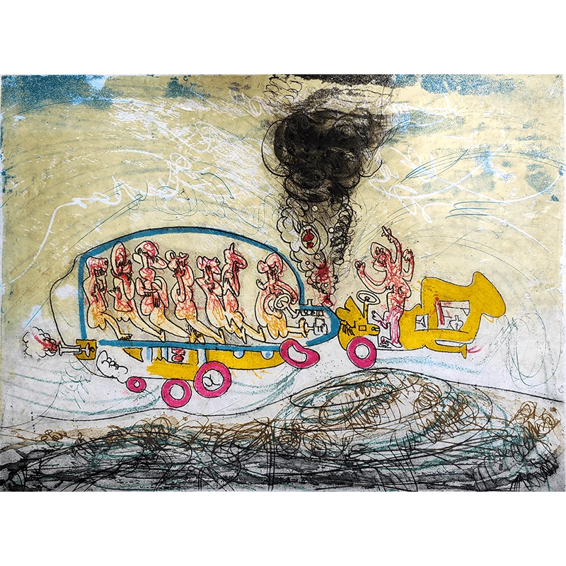 Roberto Matta Les Oh! Tomobiles p5 grabado al aguafuerte a color