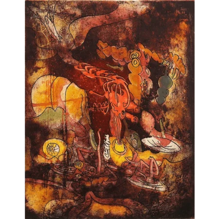 Roberto Matta grabado al aguafuerte a color Hurle flamme