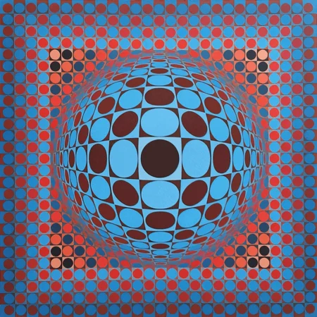 Victor Vasarely. Serigrafía a color titulada Hang.