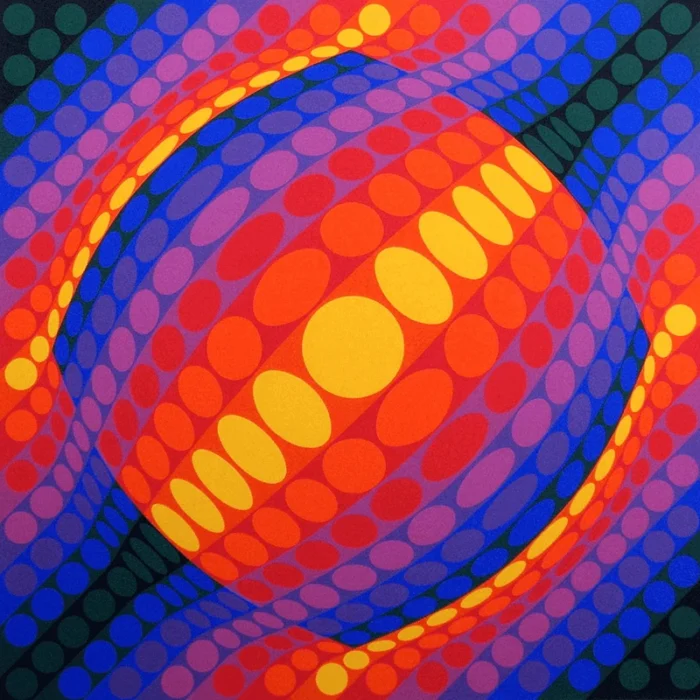 Victor Vasarely. Serigrafía a color titulada Planeta.