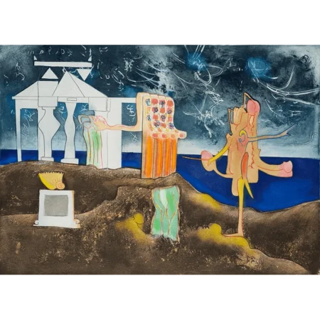 Roberto Matta L'arc obscur des heures 12 p.m. Grabado al aguafuerte color.