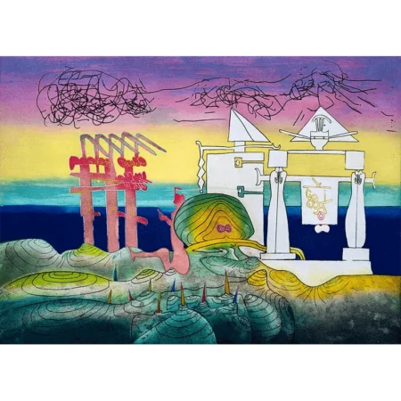 Roberto Matta L'arc obscur des heures 8 p.m. Grabado al aguafuerte color.