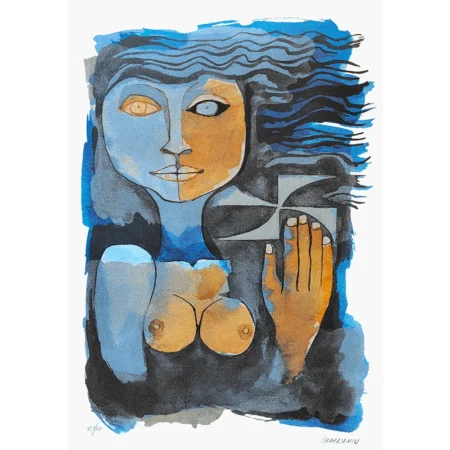 Oswaldo Guayasamín litografía a color El viento