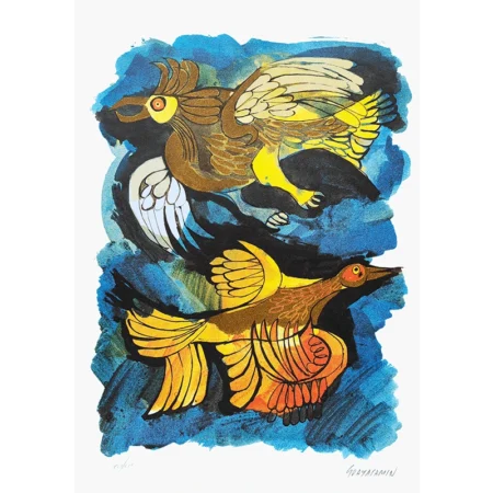 Oswaldo Guayasamín litografía a color Pájaros