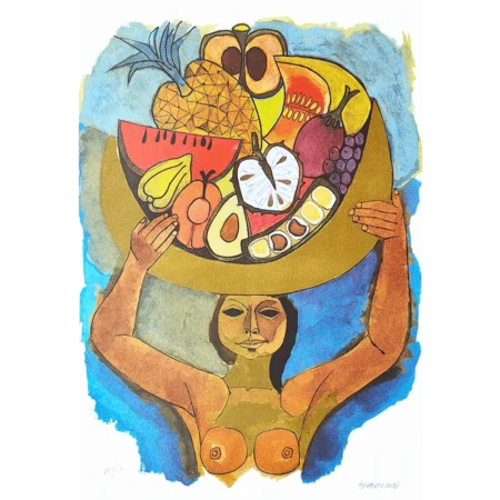 Mujer con cesto de frutas. Guayasamín.