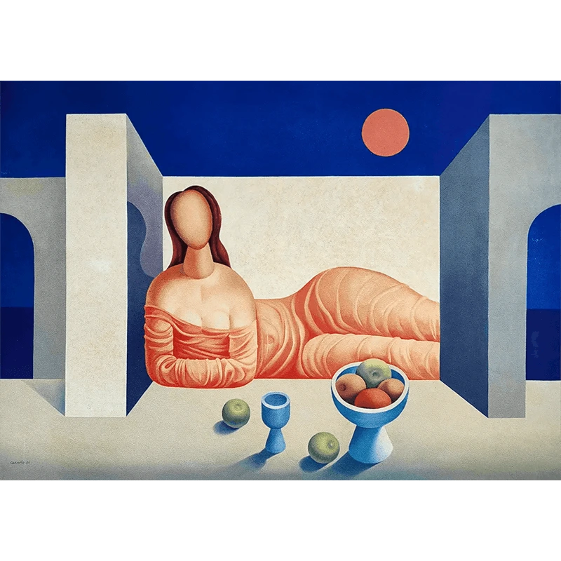 Mario Carreño grabado Mujer al atarceder offset