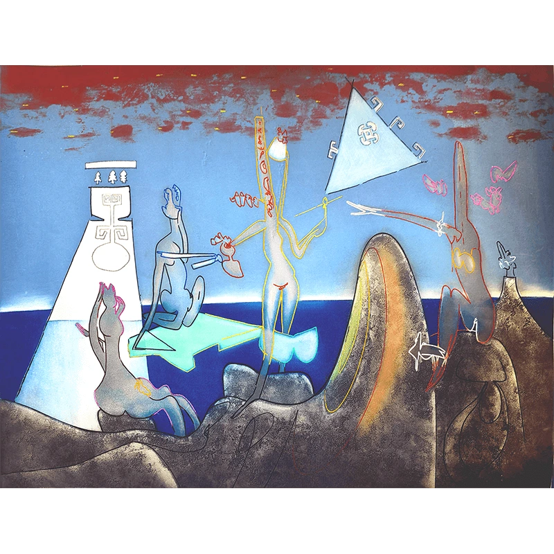 Roberto Matta Grabado al aguafuerte color L'arc obscur des heures 4 a.m.