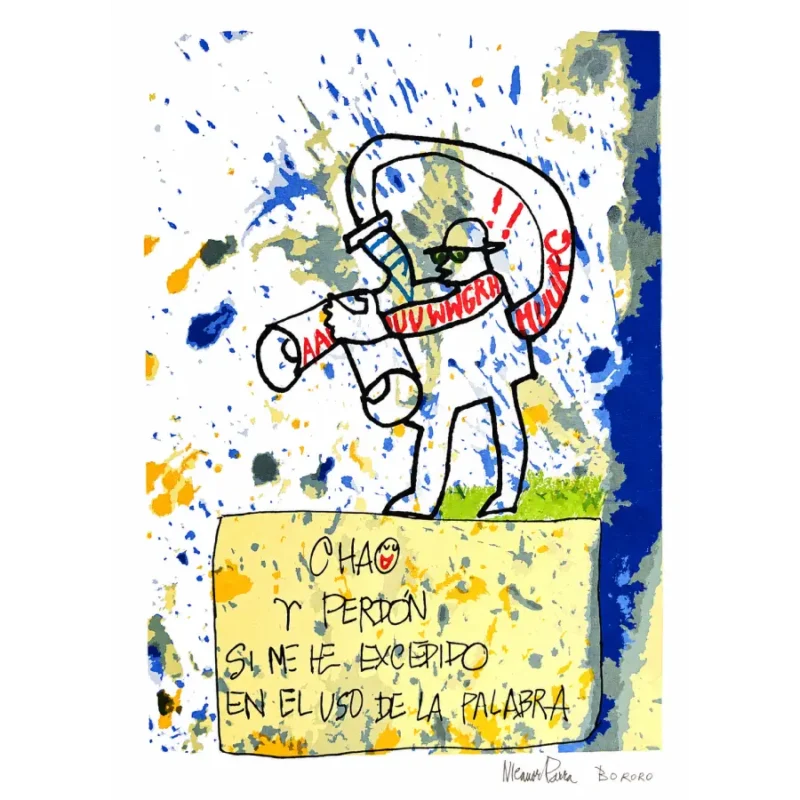 Bororo y Nicanor Parra serigrafía Chao y Perdón